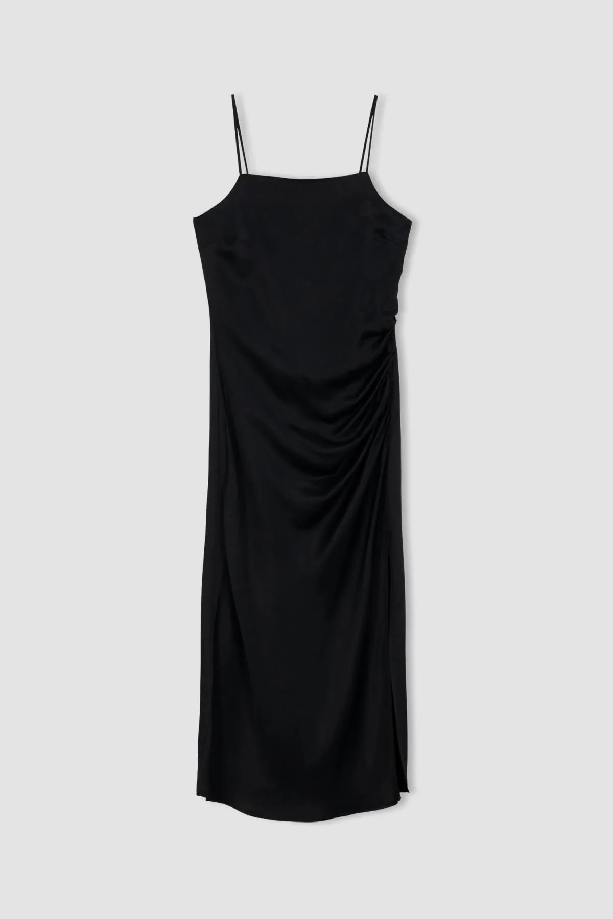 DeFacto  Schwarzes, figurbetontes Midikleid aus Satin – mit Trägern, Z6815az22wn