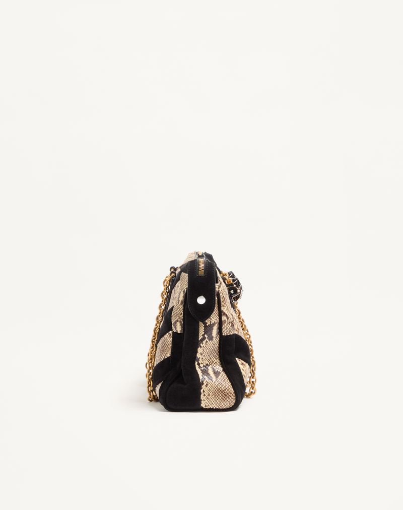 Valentino Garavani Panthea Chevron Python og ruskinds skuldertaske