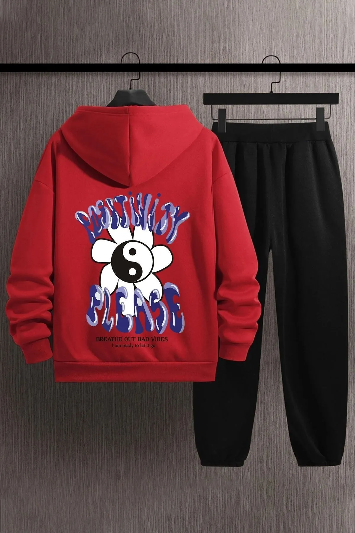uyguntarz  Bedrucktes Unisex-Trainingsanzug-Set „Positivity“.