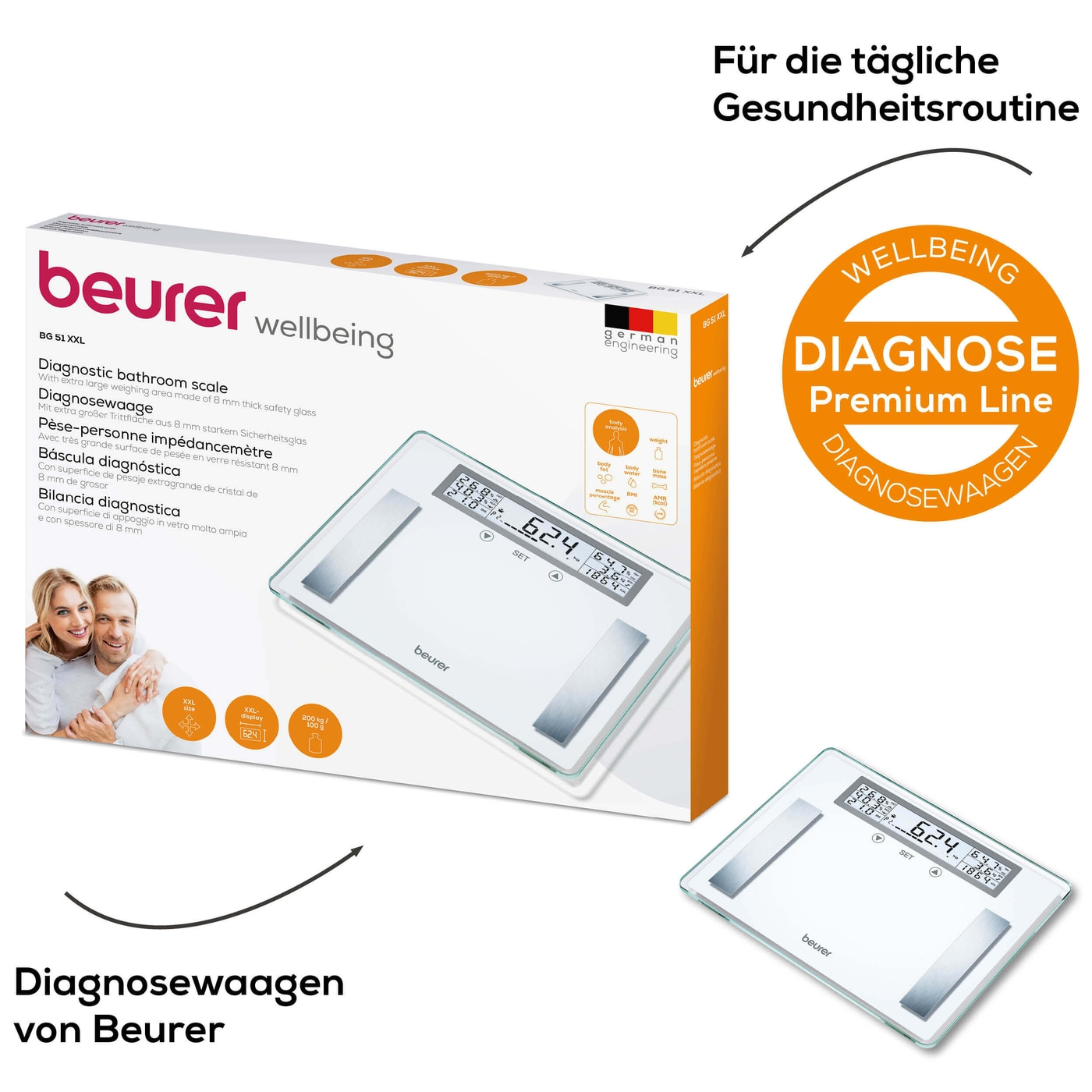 Beurer Diagnosewaage BG 51 XXL-Diagnosewaage mit BMI Ganzkörperanalyse - bis 200 kg