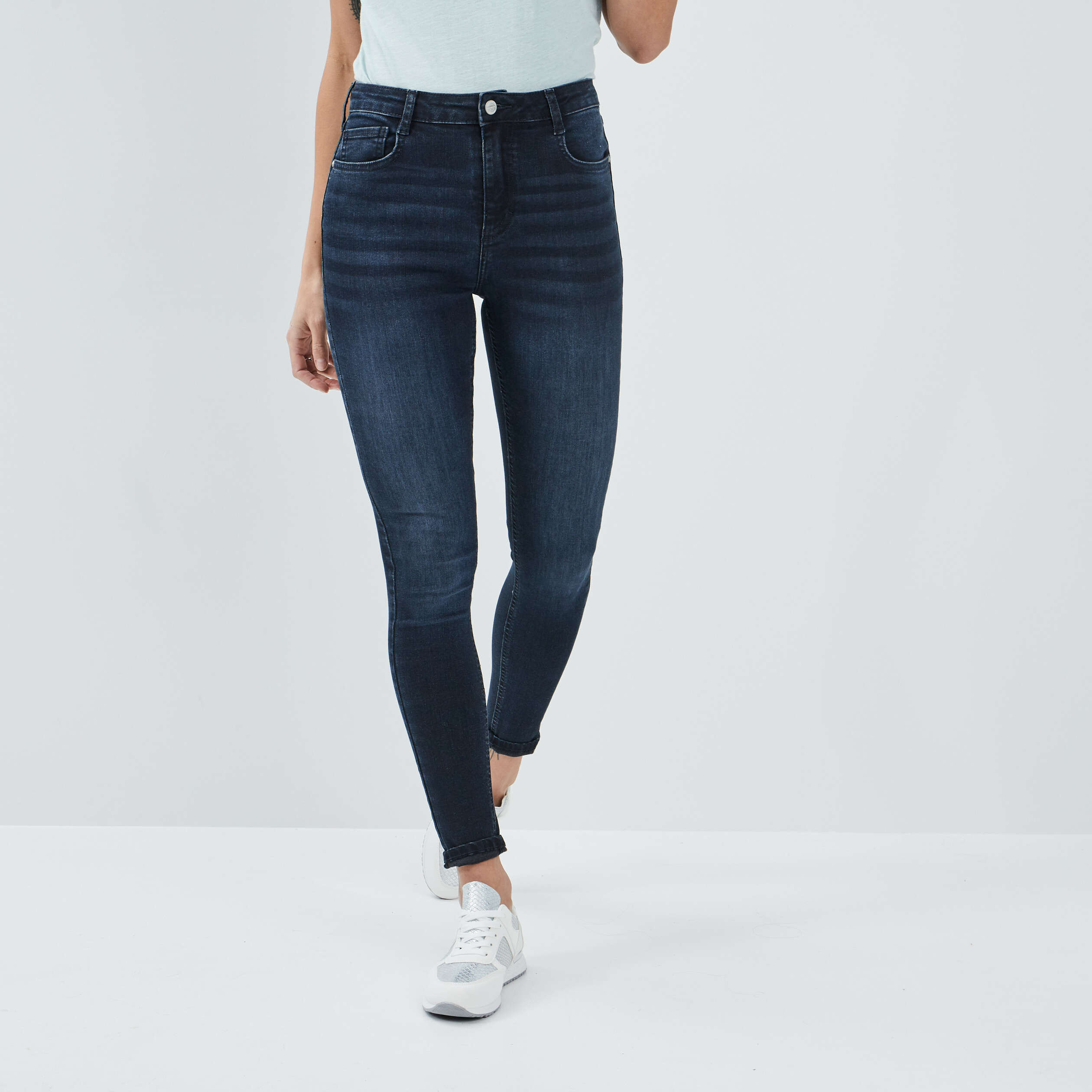 Jeans skinny taille haute denim blue black femme | La Halle