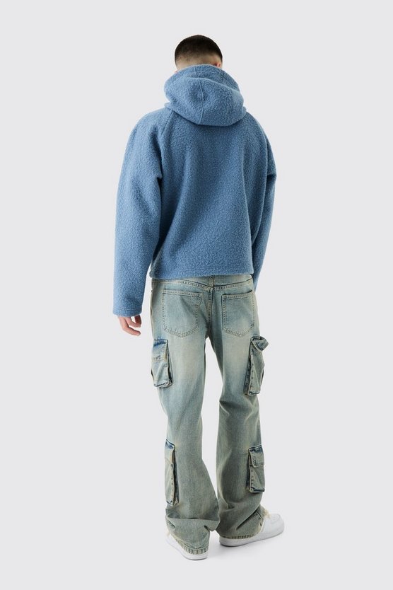 Kastiger Oversize Bouclee Borg-Hoodie mit Reißverschluss