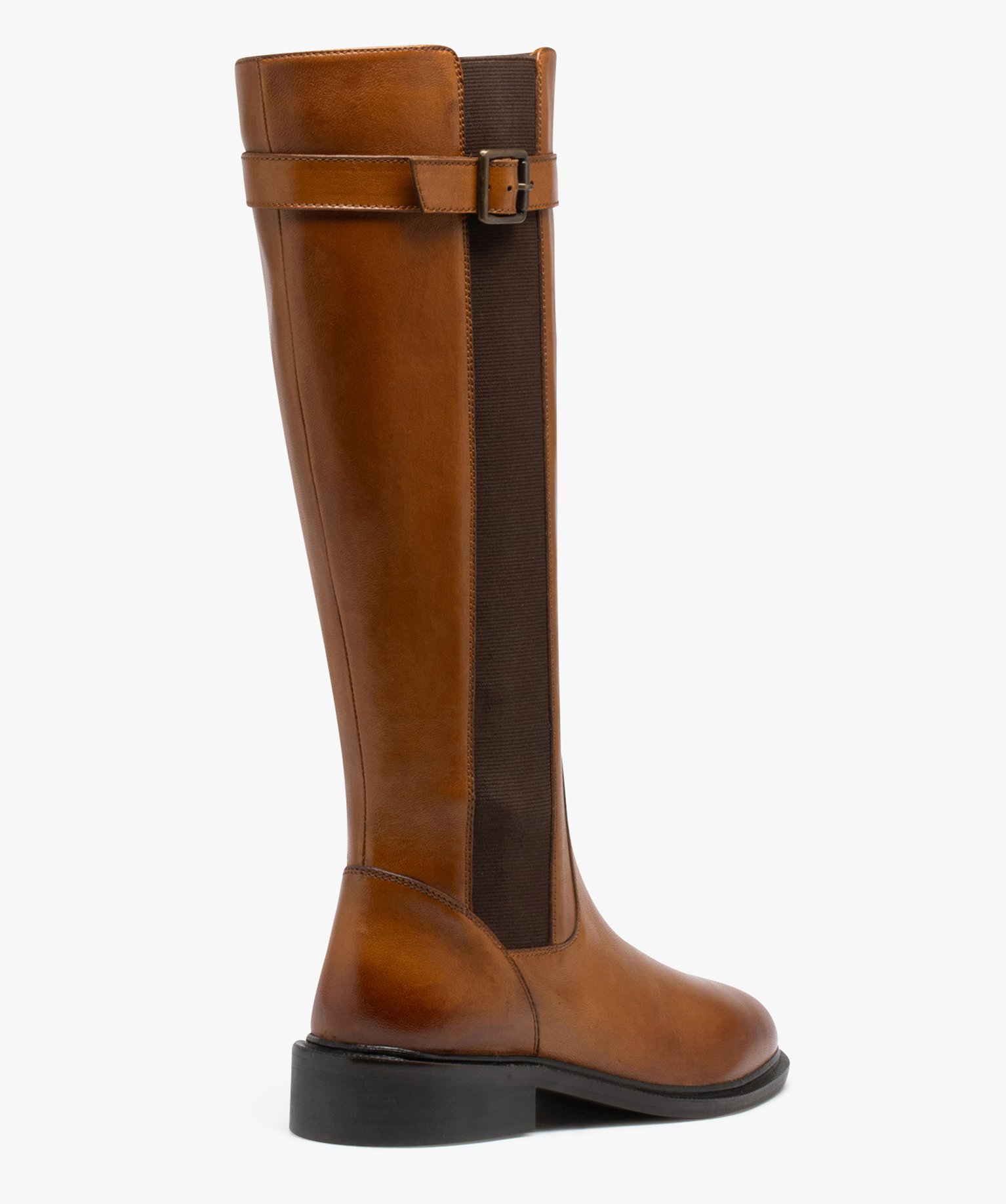 Bottes femme à talon plat en cuir uni et à zip - Taneo camel | GEMO