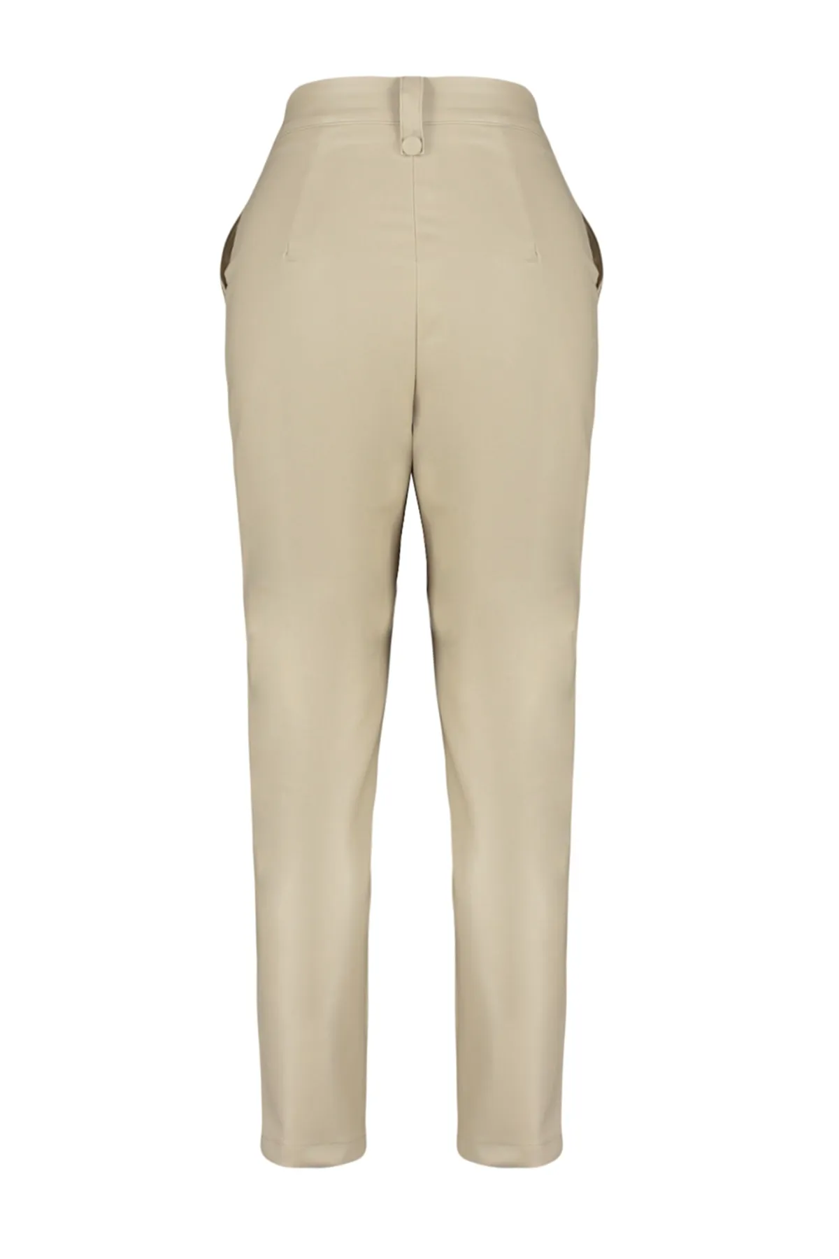 Trendyol Collection  Nerzfarbene Karottenhose aus Kunstleder mit gewebter Vorderseite und Knöpfen TWOAW22PL0083