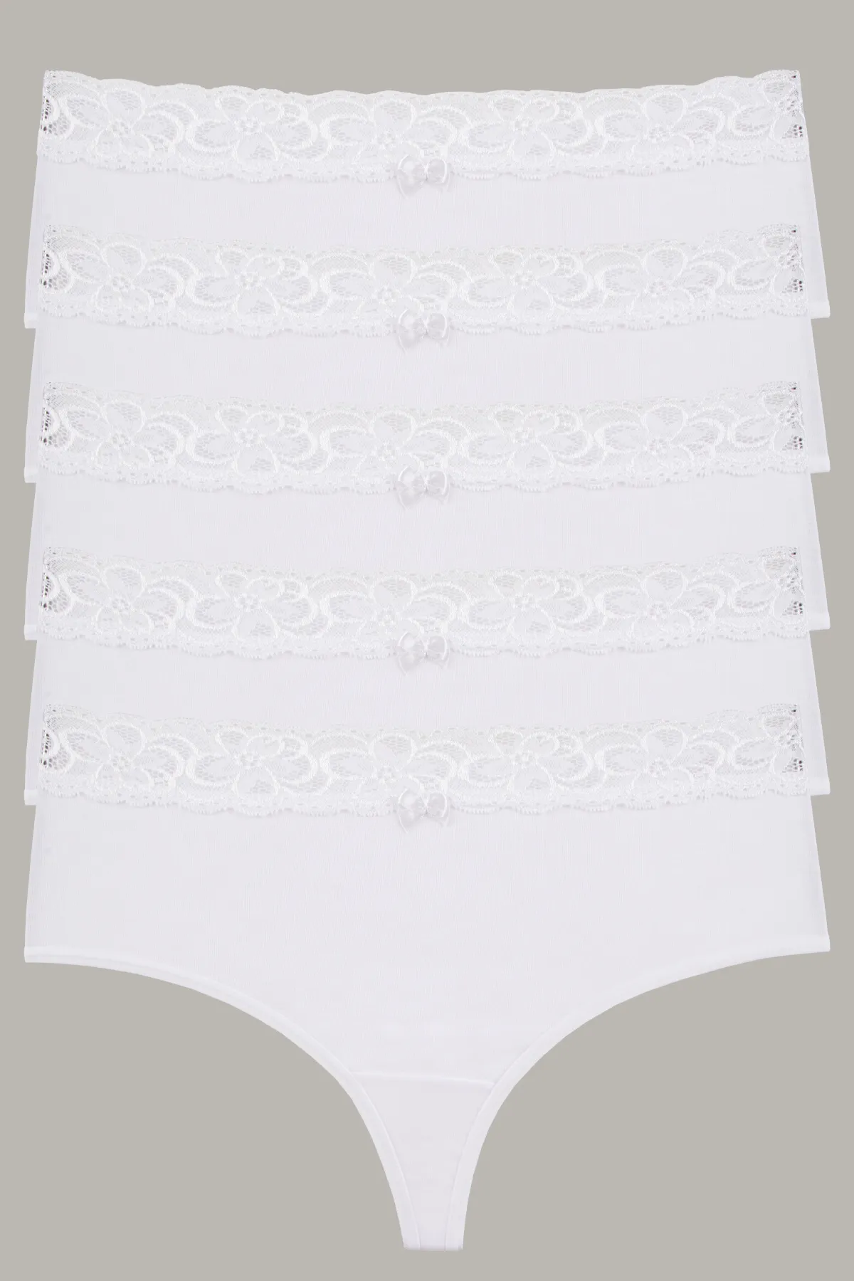 Nicoletta  Damenhöschen, Tanga mit hoher Taille, große Größe, 5 Stück, WEISS