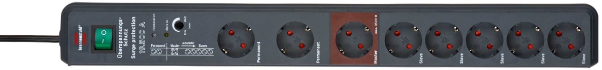 „Brennenstuhl 1159490936 Secure-Tec“ viršįtampių apsaugos jungtis, 19 500 A, 8 kontaktų, antracito spalvos, 3 m, H05VV-F 3G1.5, pagrindinis-pavaldinis