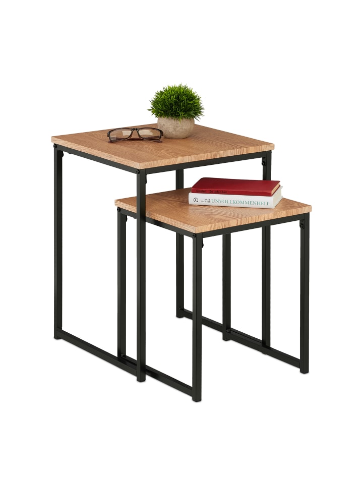 relaxdays 2 x Beistelltisch in Hellbraun/ Schwarz günstig kaufen onesize