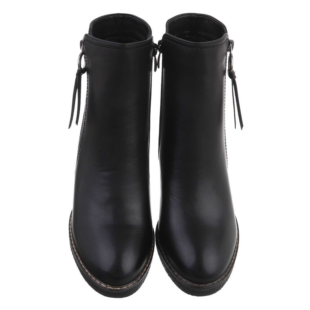 Ital-Design Damen Freizeit High-Heel-Stiefelette Blockabsatz High-Heel Stiefeletten in Schwarz