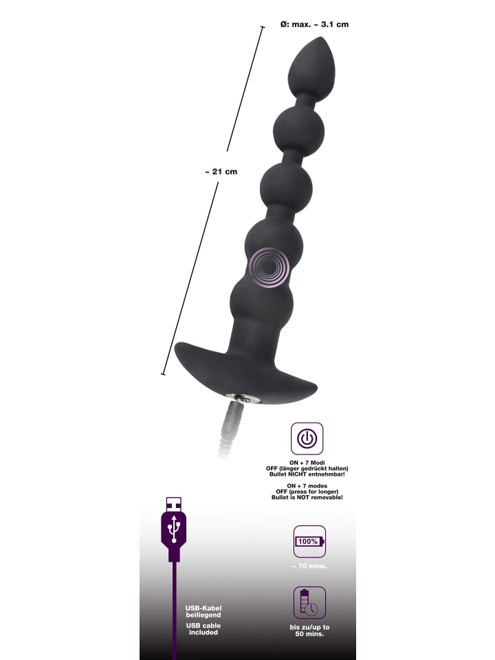 Black Velvets Analkugelstrang Rechargeable beads in schwarz günstig kaufen 21 cm