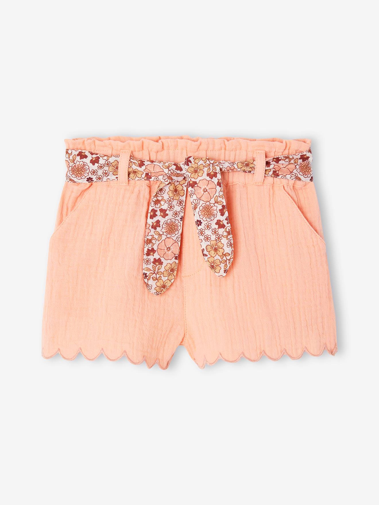 Vertbaudet Baby Musselin-Shorts mit Blumengürtel - aprikose