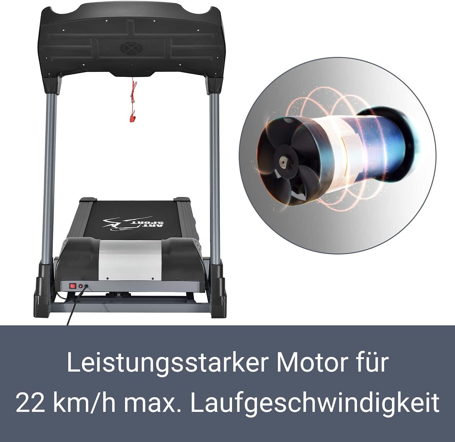 ArtSport Laufband (7 Zoll LCD Display, bis 150 kg, Lauffläche: 133 x 50 cm), Speedrunner 6000 klappbar - 22 km/h, 99 Programme, 22 Steigungsstufen