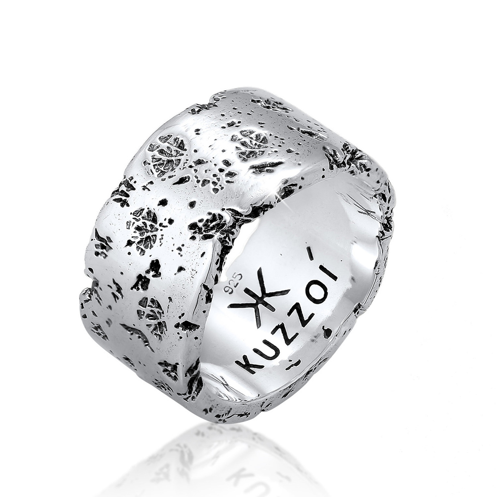 KUZZOI KUZZOI Bague Look Rustique Massif Statement Bague Homme - (925/1000) Argent Bague