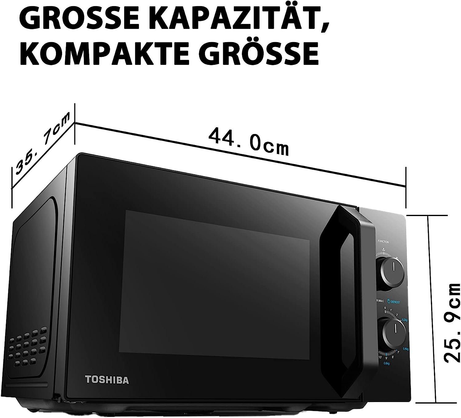 Toshiba Mikrowelle MW2-MM20PF(BK) Freistehend Mikrowelle, 20L, 800W, 5 Leistungsstufen, Mikrowelle, 20,00 l, mit Grill und Heissluft, Auftaufunktion