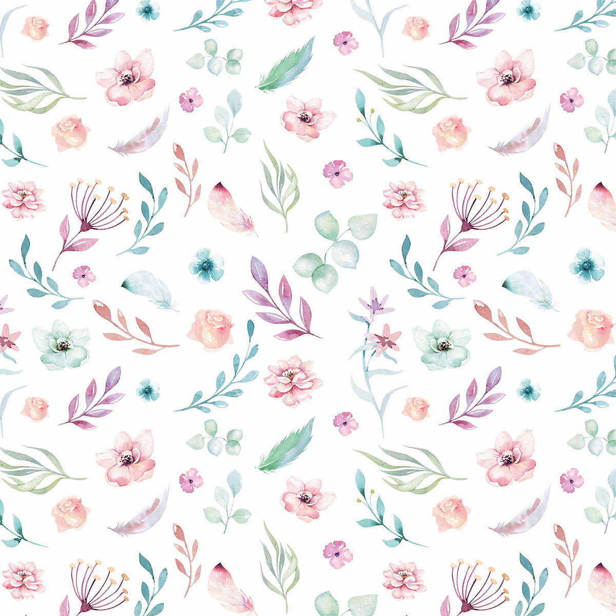 Geschenkpapier 5 Bögen Blumen/Federn bunt Aquarell – 1,60€/qm Größe: - 84,1 x 59,4 cm Geschenkpapier