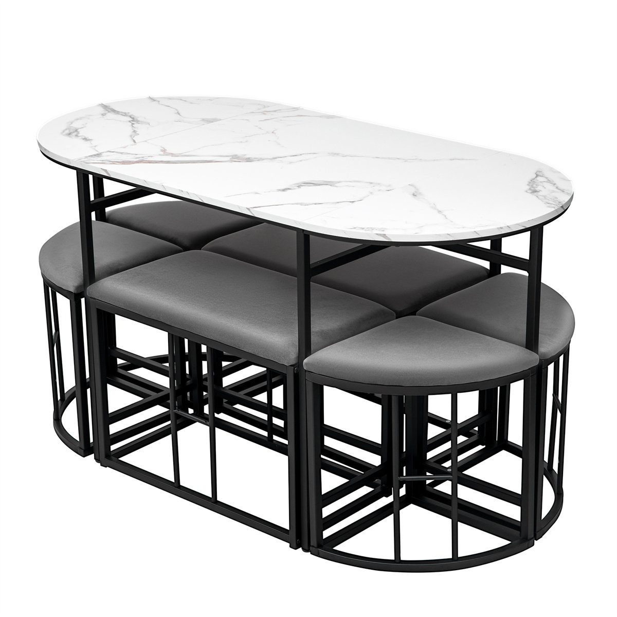 XDeer Essgruppe Esszimmer Tischgruppe(7-tlg,Gold,140*70*76cm)Küchentischset, aus Stahlrahmen,Küchentischset mit 2 Bänker und 4 Hocker