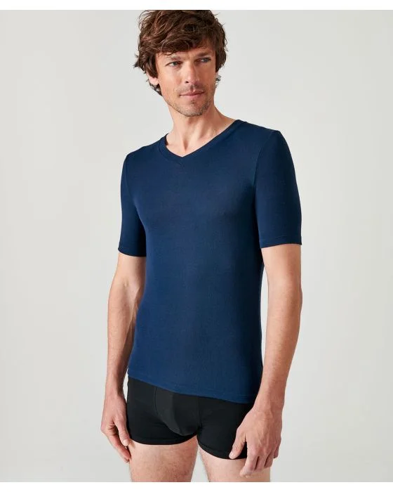 T-shirt col V fine côte Thermolactyl Sensitive, manches courtes