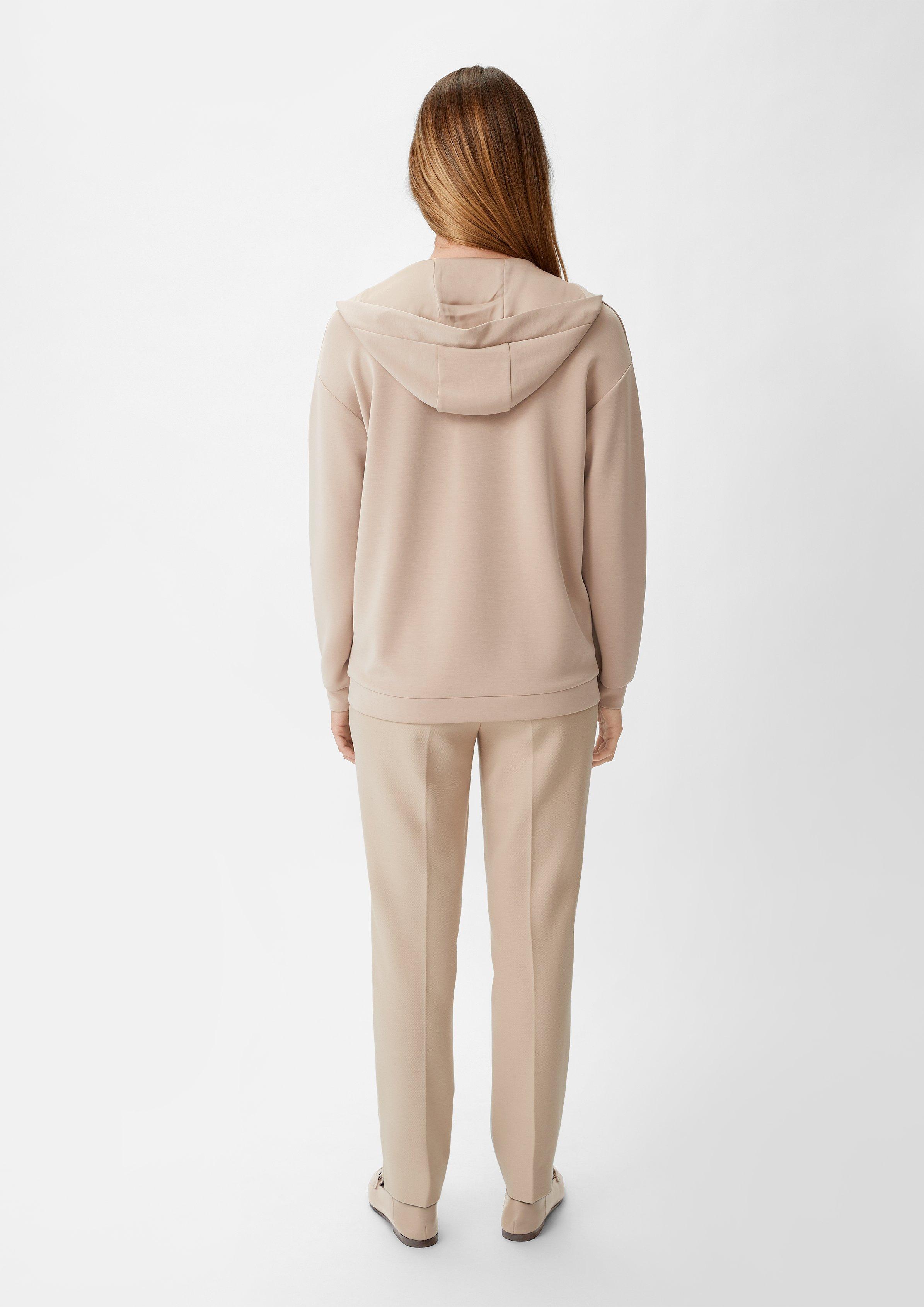 Sweatshirt mit tiefem V-Ausschnitt - helles beige