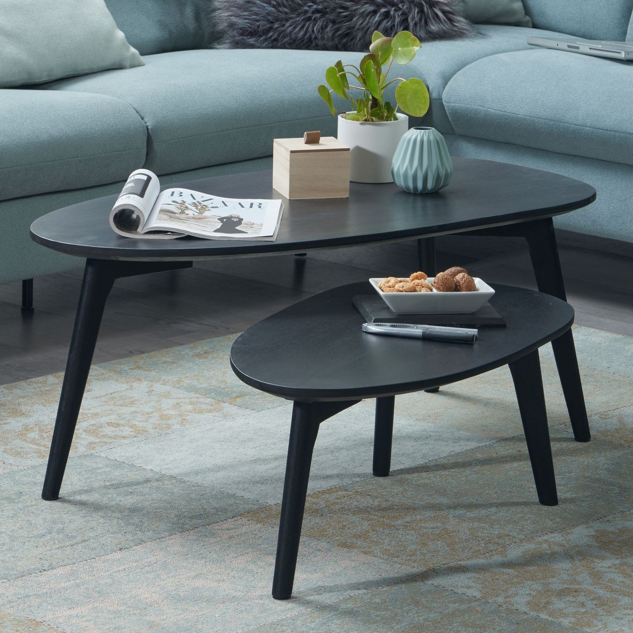 Skyport WOHNLING Couchtisch 2er Set Nierenform Holz Wohnzimmertisch Beistelltisch Tisch