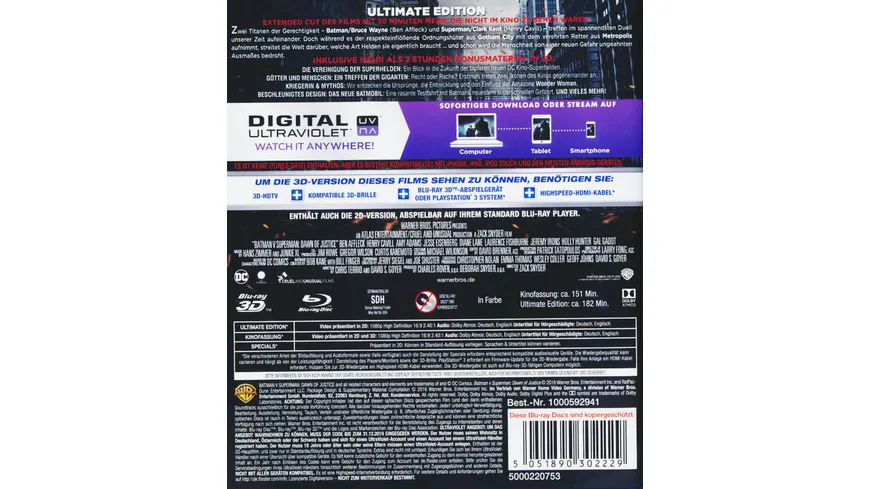 Batman v Superman: Dawn of Justice  (+ Blu-ray 2D Kinofassung) (+ Blu-ray 2D Ultimate Edition)