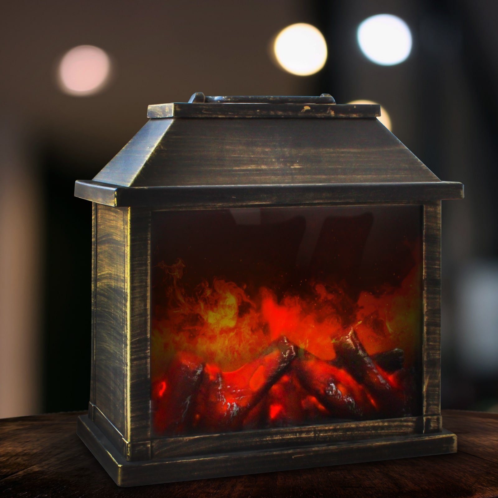 EAXUS Elektrokamin LED Kamin - Deko Elektrokamin Laterne, Flammen, Täuschend echter Flammeneffekt, Holz-Optik