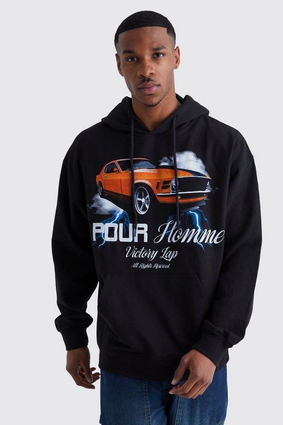 Oversize Hoodie mit Pour Homme Car Print