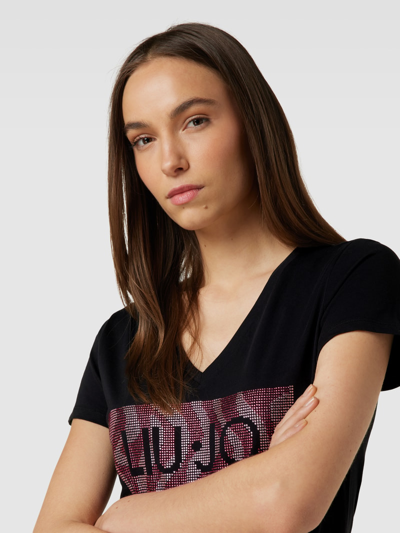 T-Shirt mit Ziersteinbesatz in black