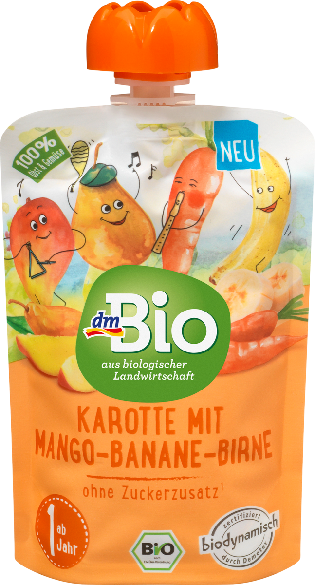 Quetschie Karotte mit Mango, Banane, Birne, ab 1 Jahr, demeter, 100 g