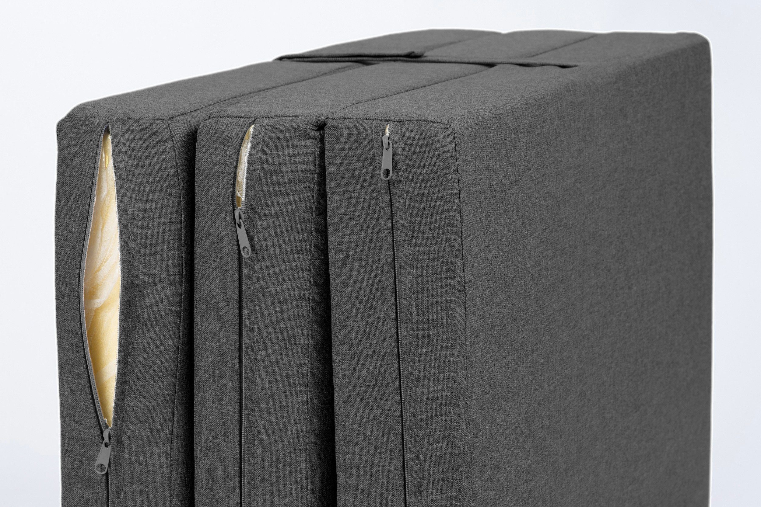 Klappmatratze Premium Klappmatratze mit Kopfteil, sunnypillow, 80x220x10cm Anthrazit, 4-teilige Faltmatratze mit abnehmbarem Bezug