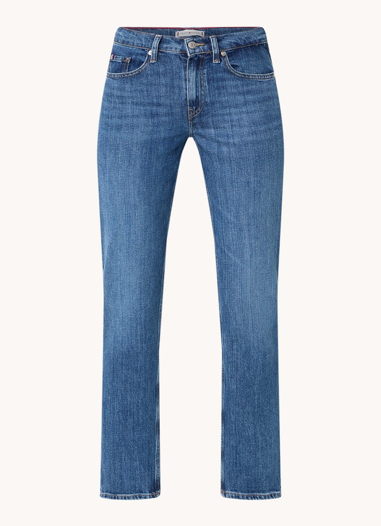 Calça jeans Tommy Hilfiger de cintura alta e perna reta com lavagem média.