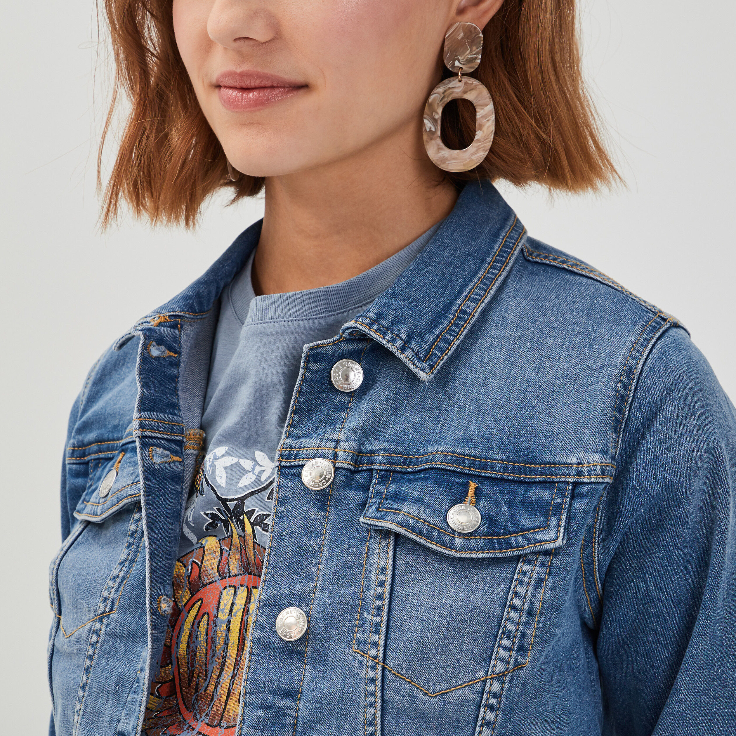 Veste droite en jean denim double stone femme | Cache Cache