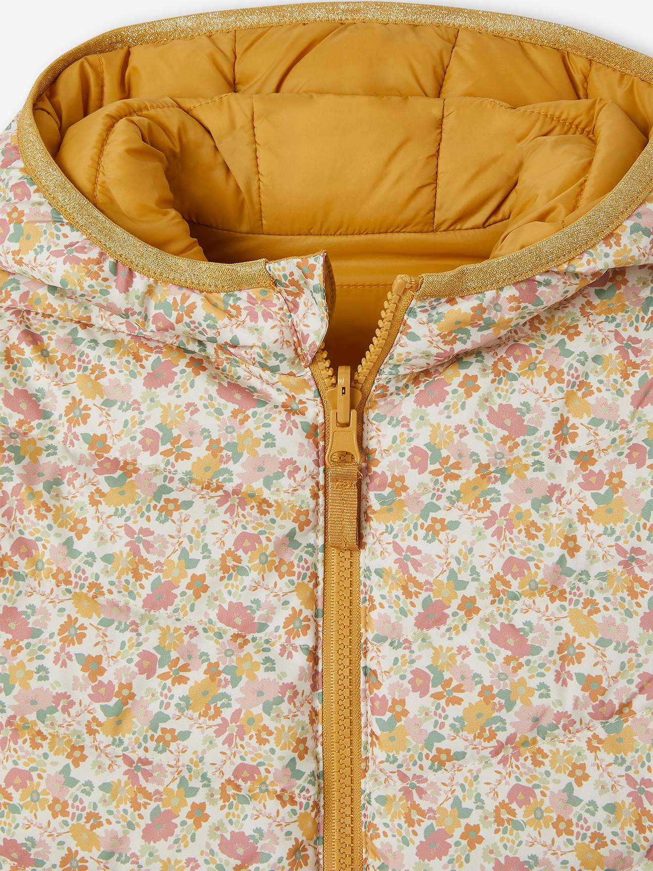 Doudoune à capuche légère réversible fille anthracite imprimé