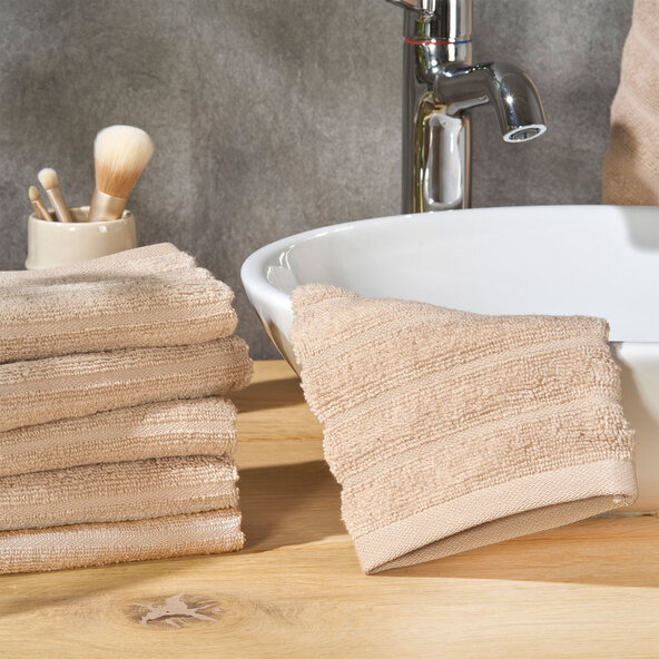 Waschhandschuh Hoch/Tief, 2 x 6er Set, beige