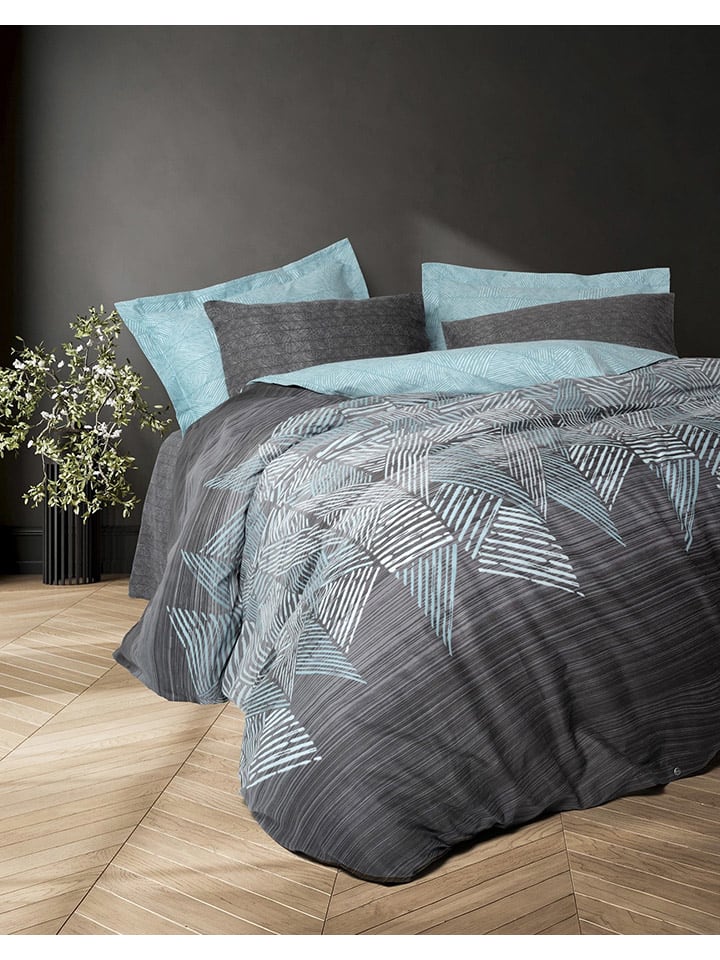 Elizabed Satin-Bettwäsche-Set in Grau/ Türkis günstig kaufen