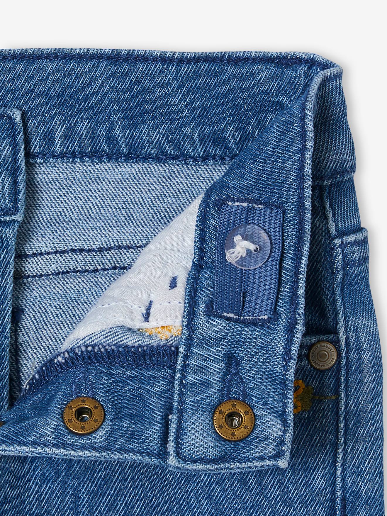 Pantacourt denim brodé fleurs fille stone