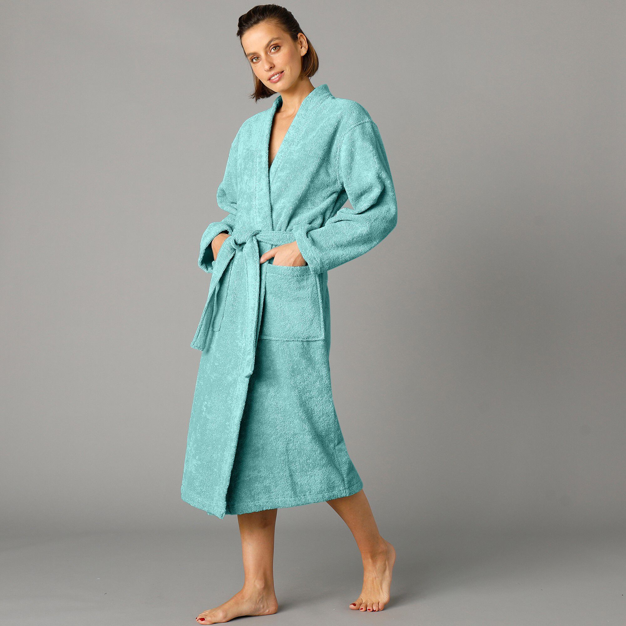 Peignoir mixte adulte col kimono éponge bouclette