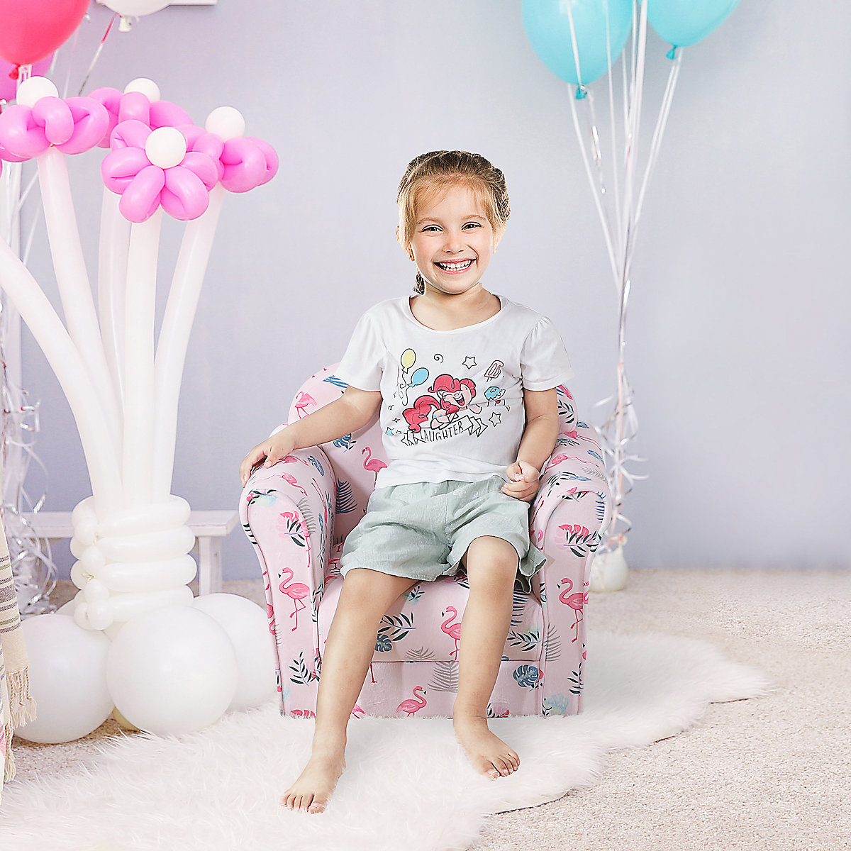 Kindersessel mit Flamingo- oder Weltraum-Muster