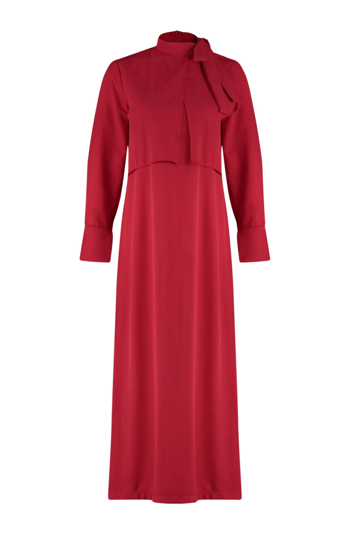 Trendyol Modest  Burgunderfarbenes, gürtelloses, ungefüttertes Hijab-Kleid aus Frotteeviskose mit schlichtem Webmuster TCTSS23EB00283