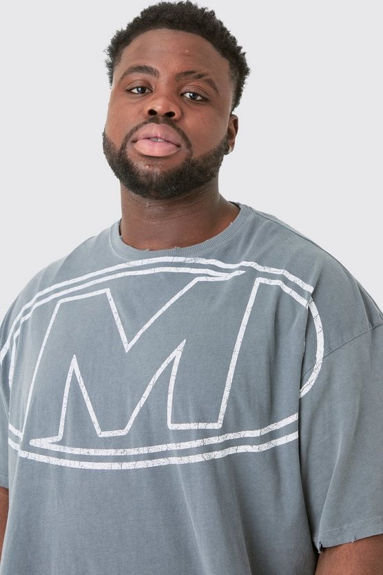 Plus zerrissenes Oversize T-Shirt mit Logo-Print