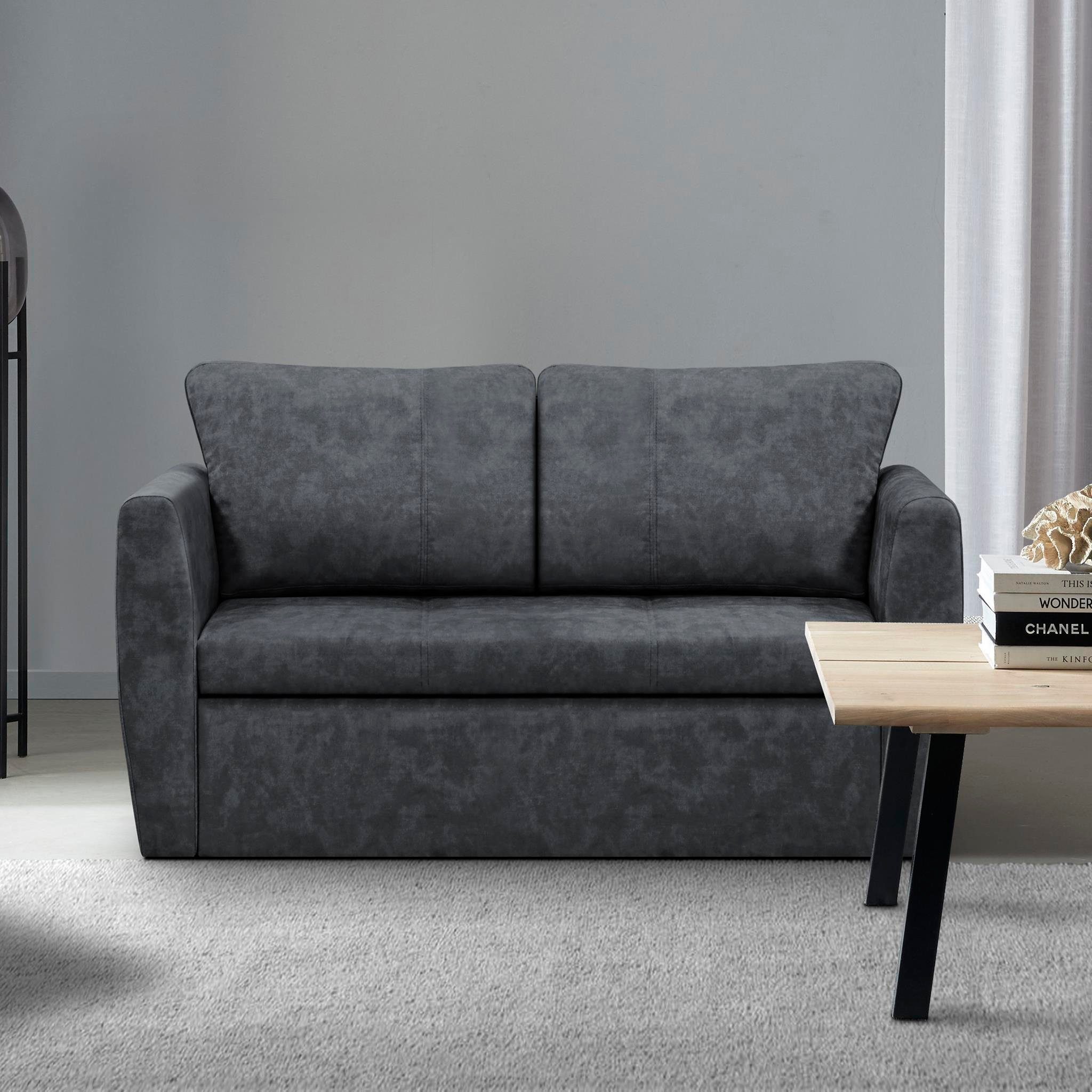 Beautysofa Schlafsofa Kamel II, Modern Sofa Couch, Bettkasten, 2-Sitzer Sofa, Schlaffunktion