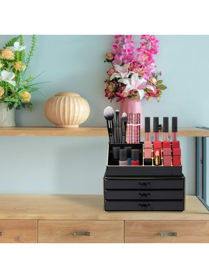 relaxdays Makeup Organizer in Schwarz Gold günstig kaufen onesize