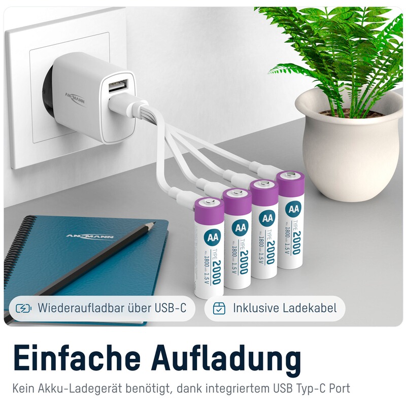 Ansmann Akku Li-Ion 15V AA Typ 2000 &ndash; 4 Stück