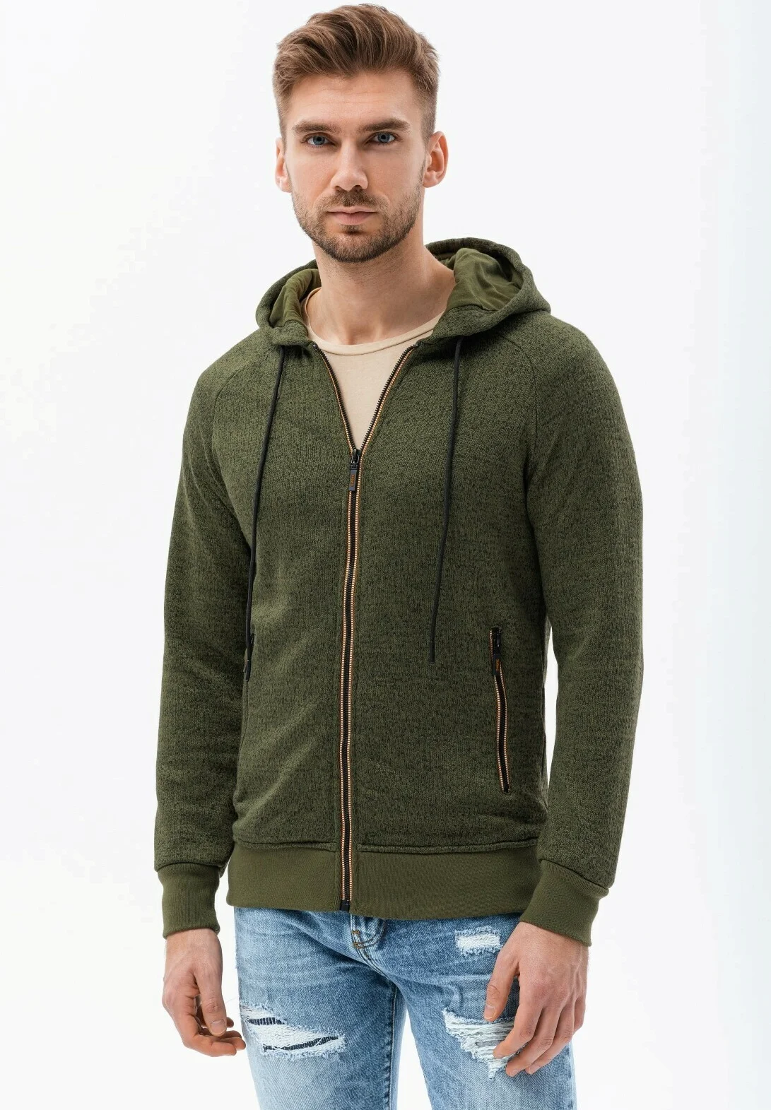 Sudadera con capucha y cremallera ombré