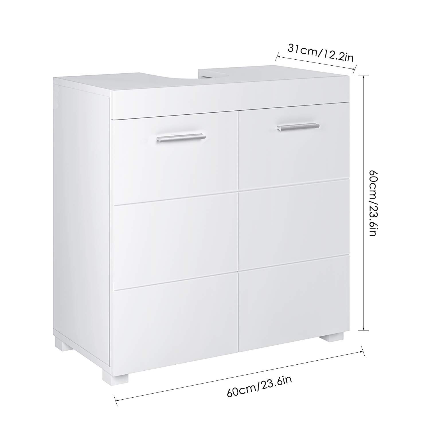 Homfa Waschbeckenunterschrank Unterschrank Badezimmerschrank, mit 2 Türen, weiß, 60x31x60cm