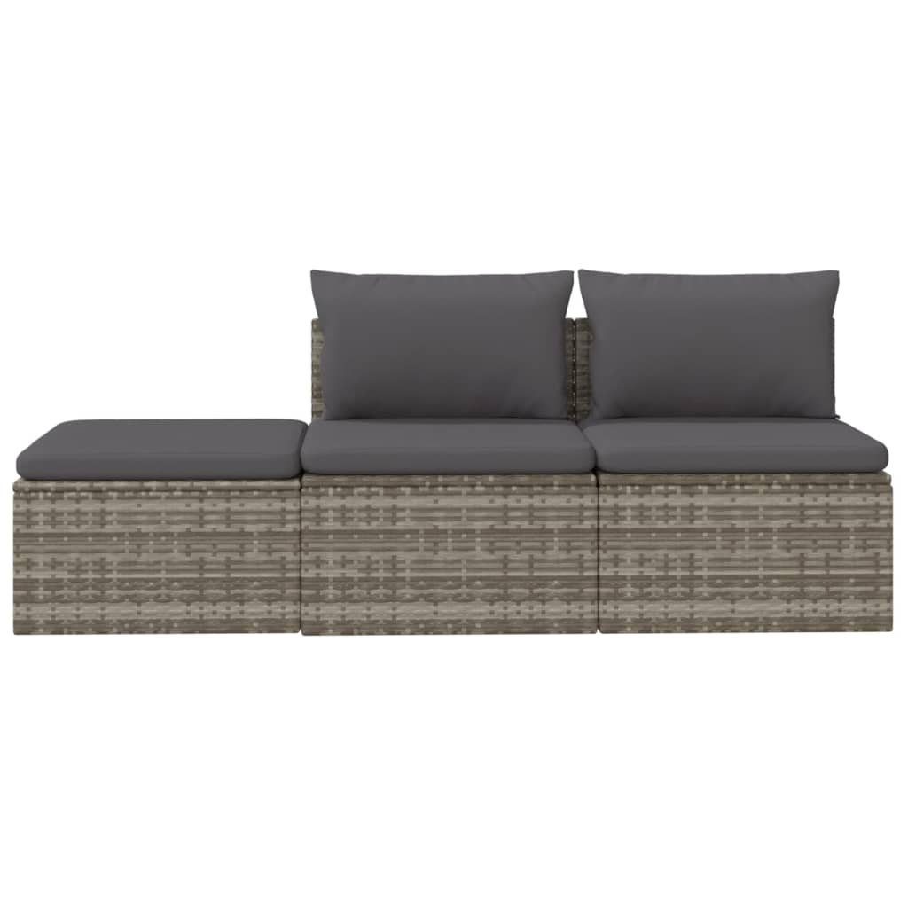vidaXL Loungesofa 3-tlg. Garten-Lounge-Set mit Kissen Grau Poly Rattan, 1 Teile