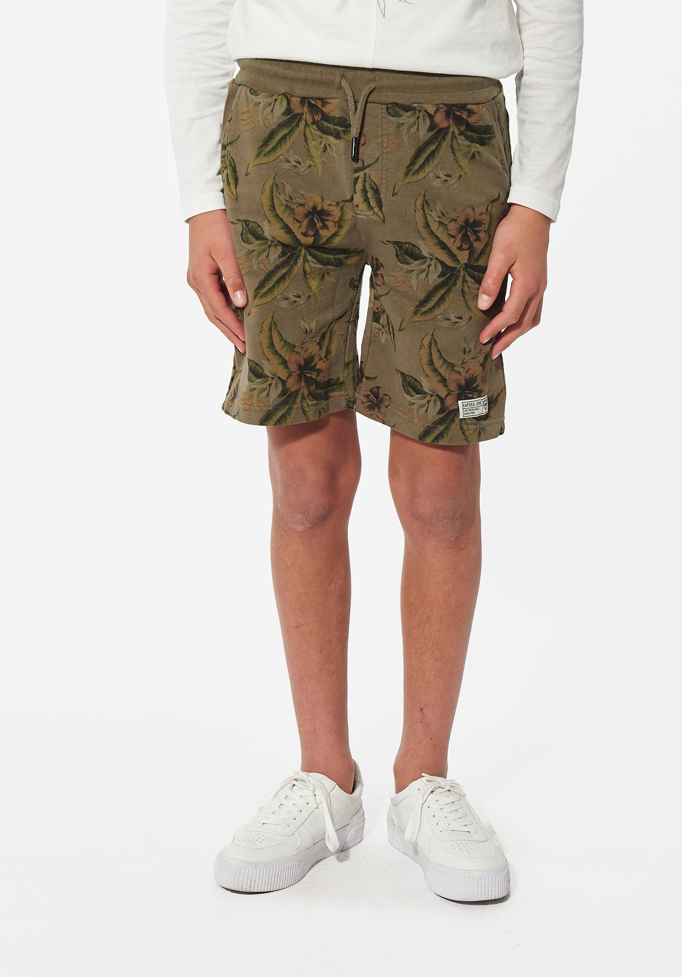 ROADY  Short jogging kaki imprimé floral garçon en 100% coton