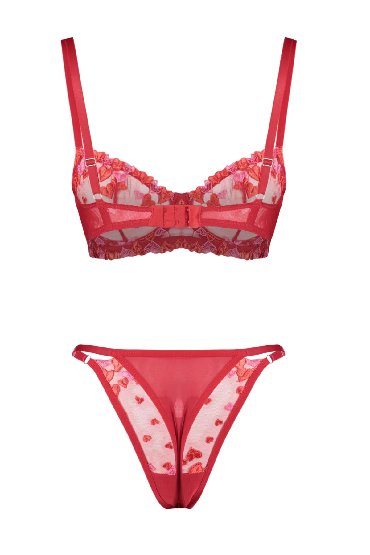 Trendyol Collection  Rotes, besticktes Spitzen-Dessous-Set mit String-Trägern und ohne Kappe aus Strick THMAW24CC00015