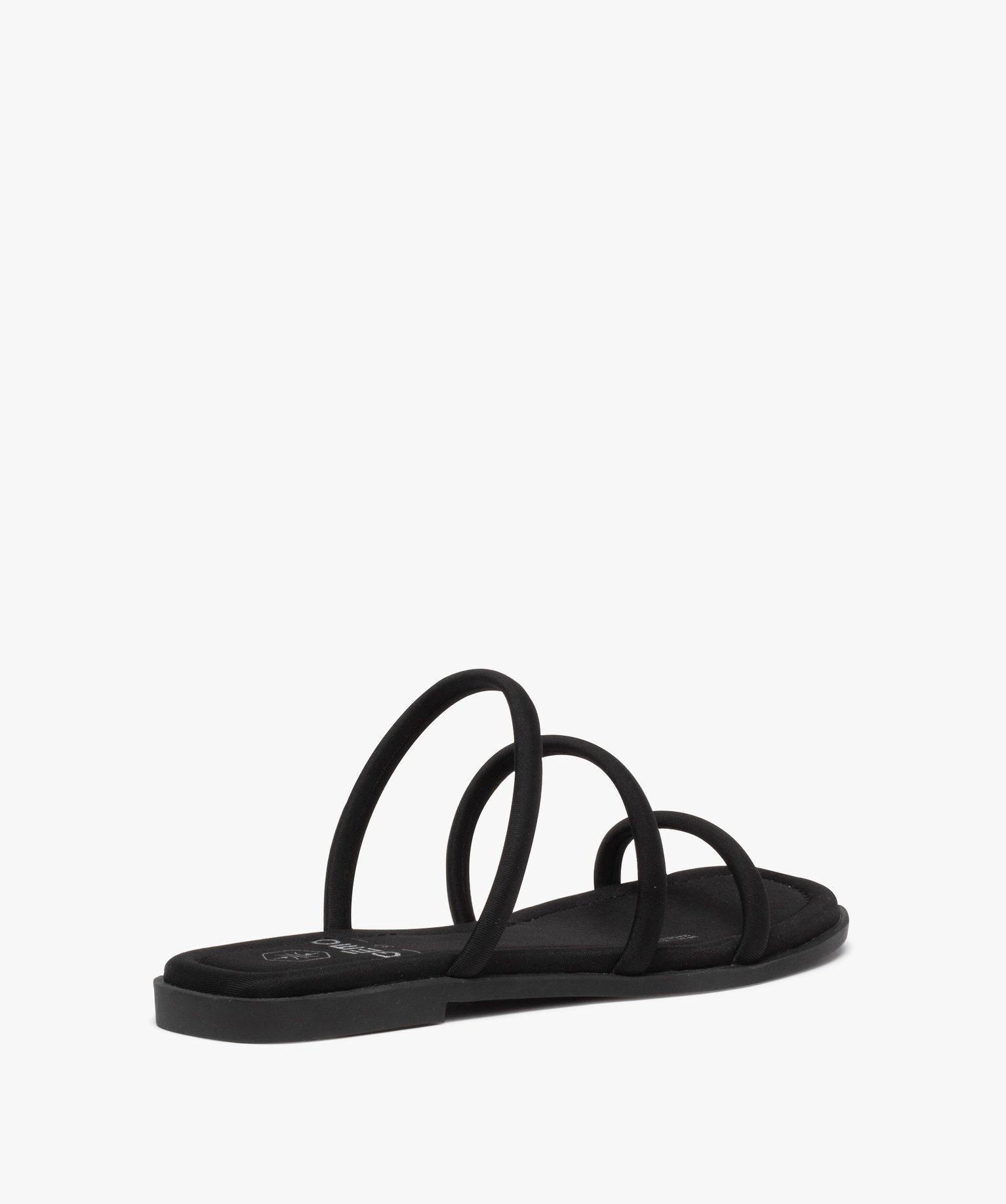 Mules femme à talon plat et brides en toile unie noir | GEMO