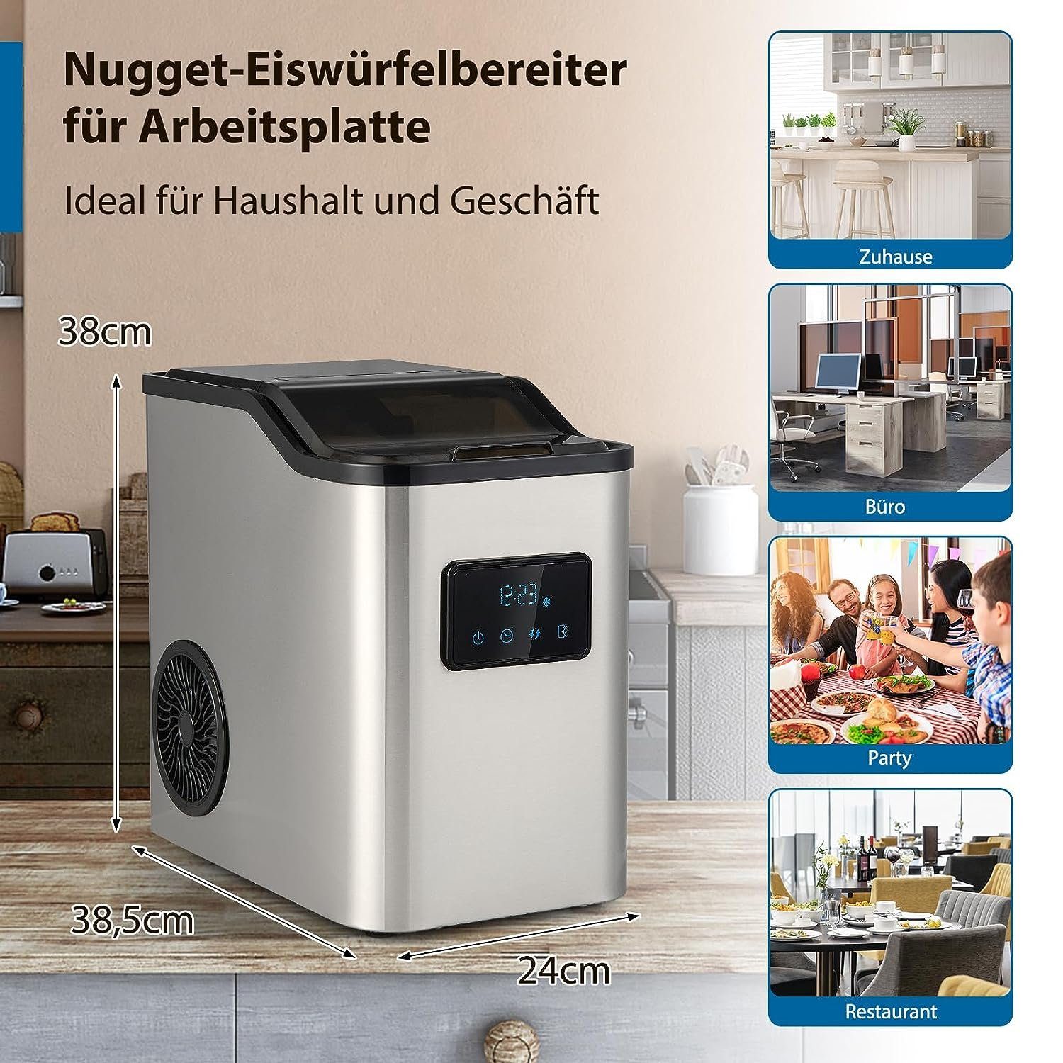 KOMFOTTEU Eiswürfelmaschine, 24kg/Tag, mit 1,6L Wassertank & Eiswürfelschaufe