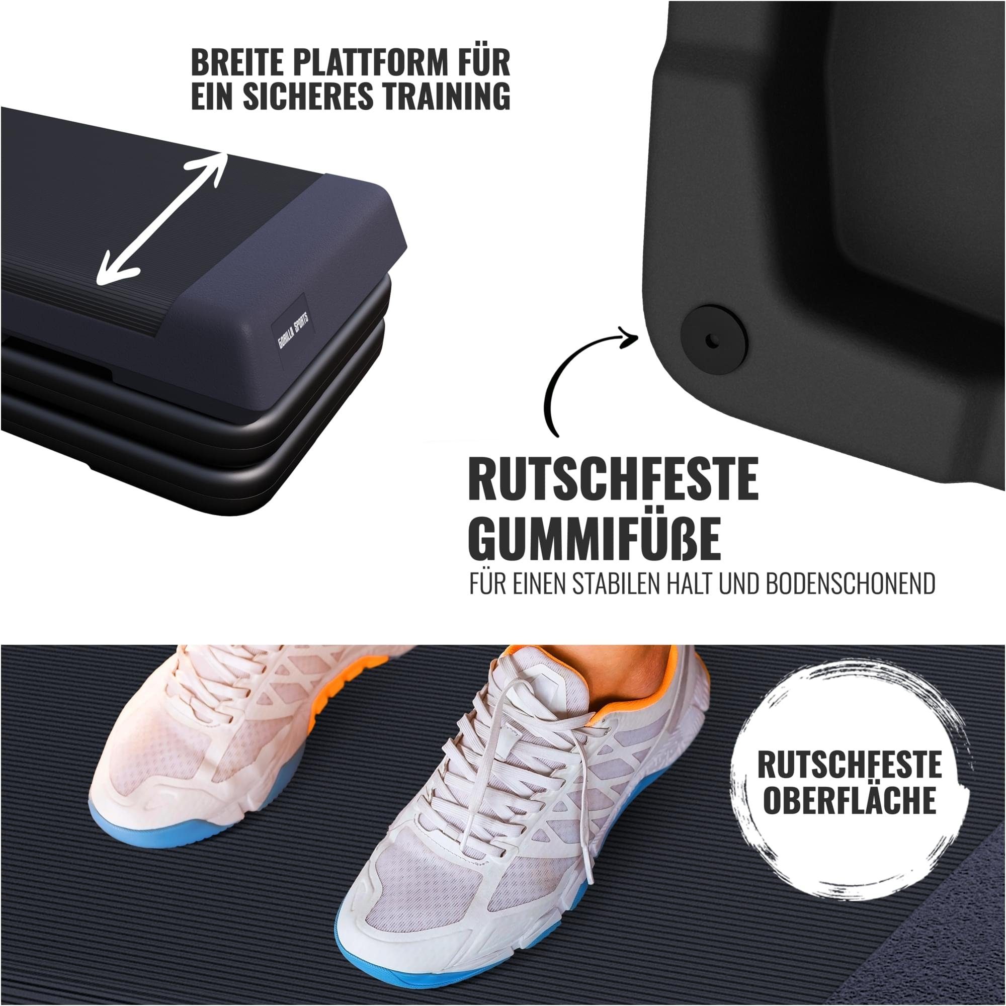 GORILLA SPORTS Stepper Aerobic Steppbrett - mit 3 Stufen Höhenverstellbar, 10/15/20cm (1-tlg)