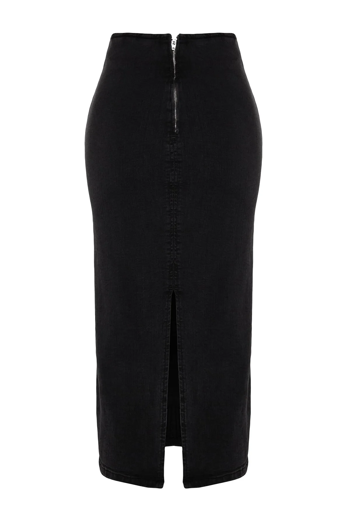 Trendyol Collection  Schwarzer Midi-Jeansrock mit Ziernähten TWOAW24ET00057